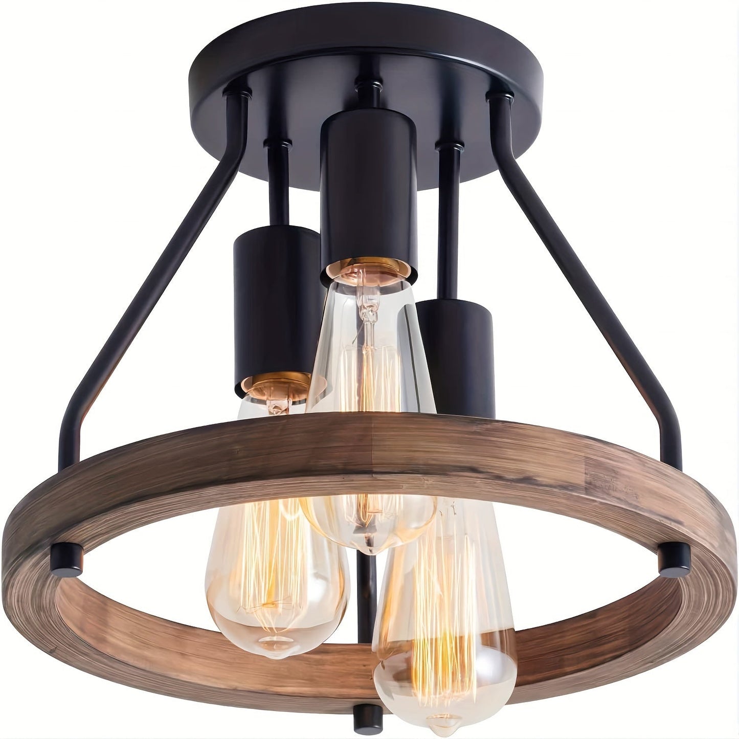 Industrial Wood Ring Ceiling Light