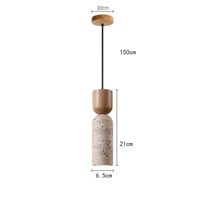 Wabi-Sabi Travertine & Wood Pendant Light