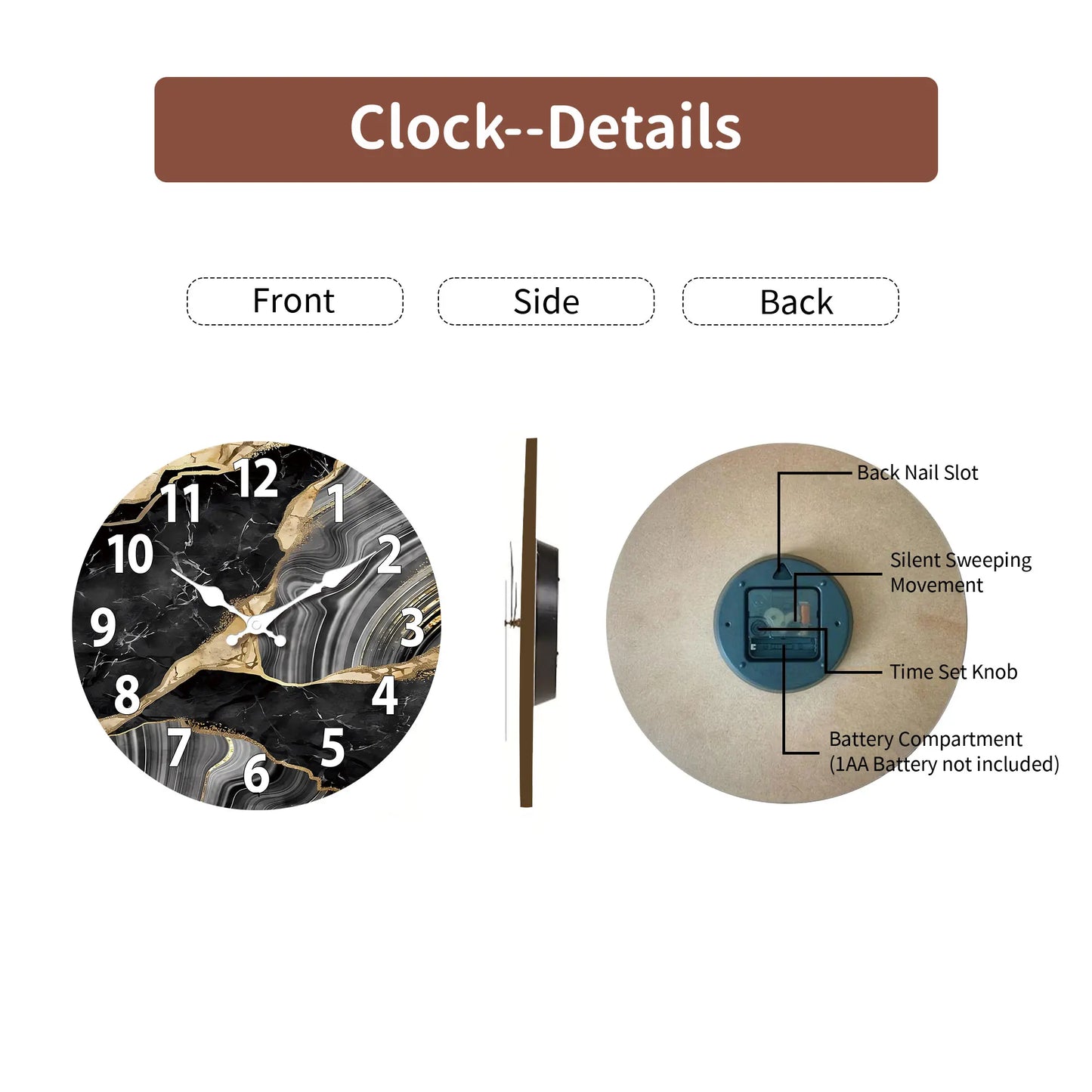 MarbellaTime Modern Round Wooden Wall Clock