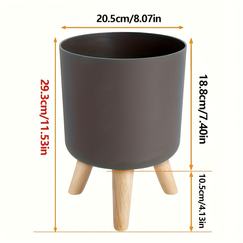 Modern Round Planter with Wooden Legs