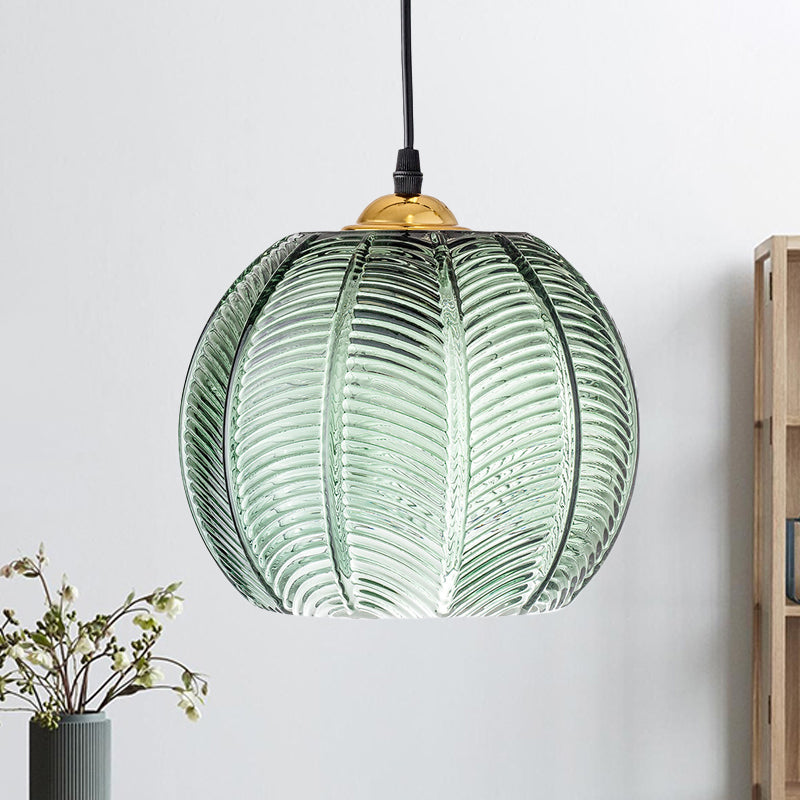 Pumpkin Ribbed Glass Pendant Lamp