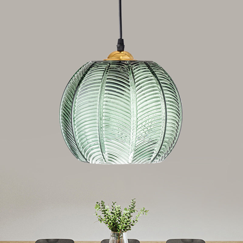 Pumpkin Ribbed Glass Pendant Lamp