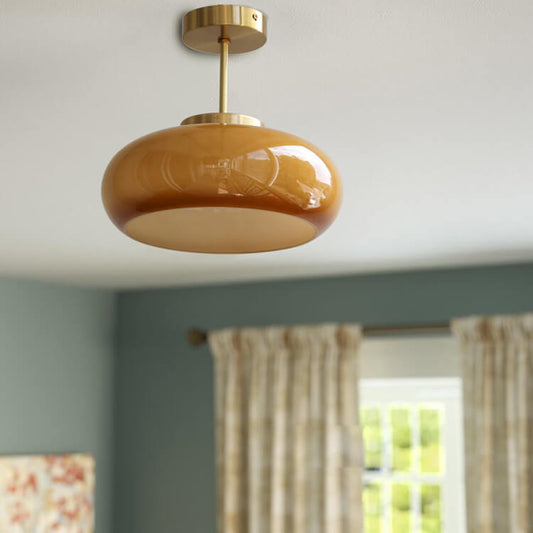 Vintage Brass Yellow Glass Ceiling Light