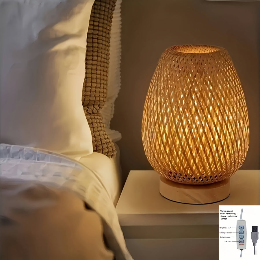 Handmade Bamboo Woven Bedside Lamp