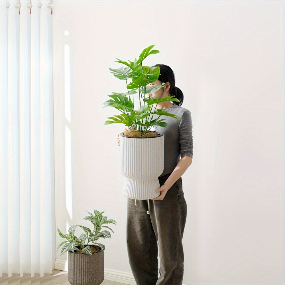 White Self-Watering Flower Pot