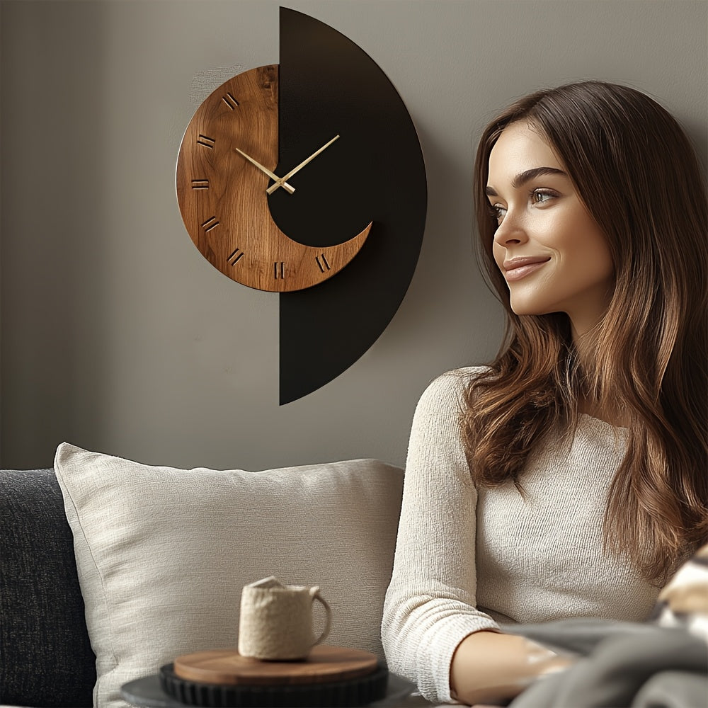 Modern Half-Moon Wooden Wall Clock