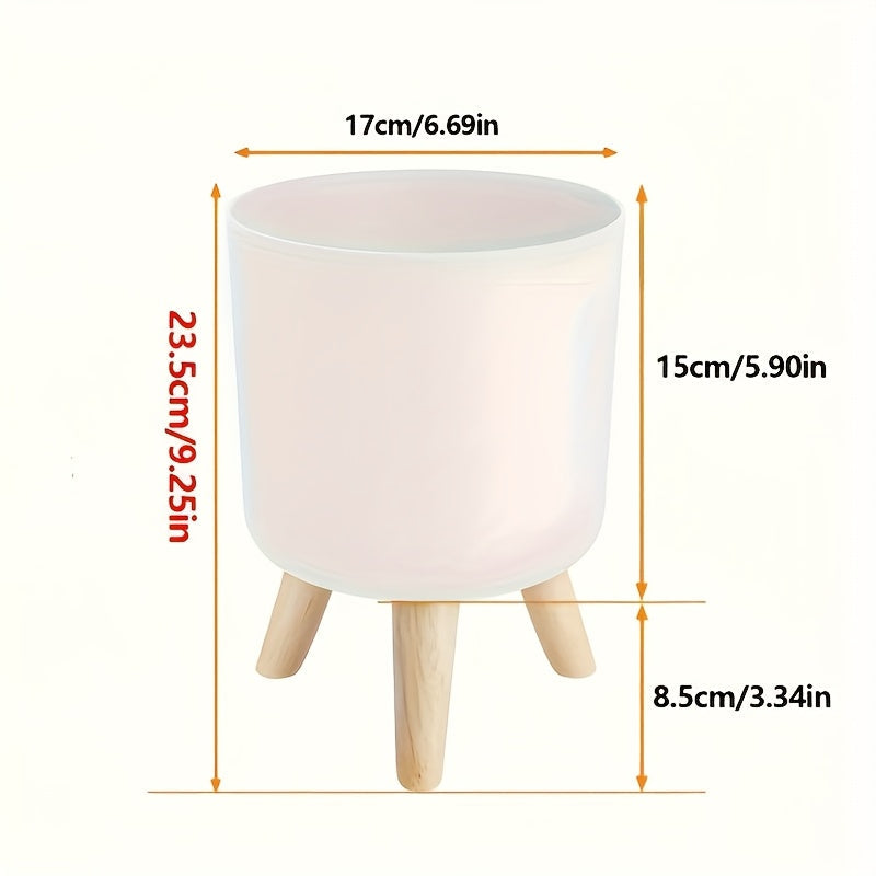 Modern Round Planter with Wooden Legs