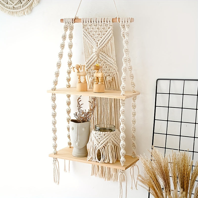 Boho Macrame Wall Shelf
