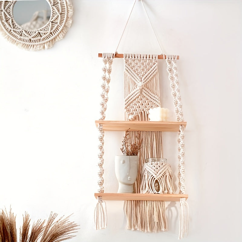 Boho Macrame Wall Shelf