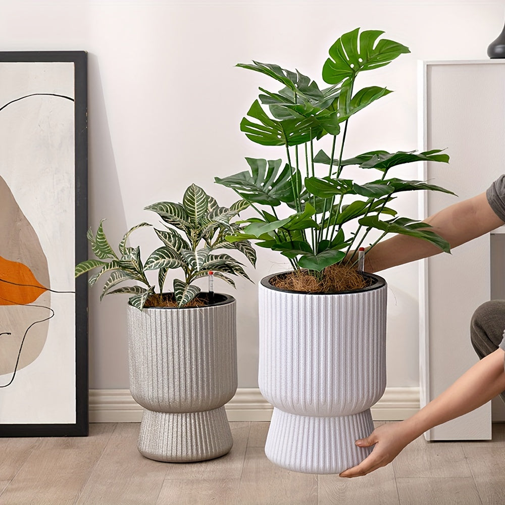 White Self-Watering Flower Pot