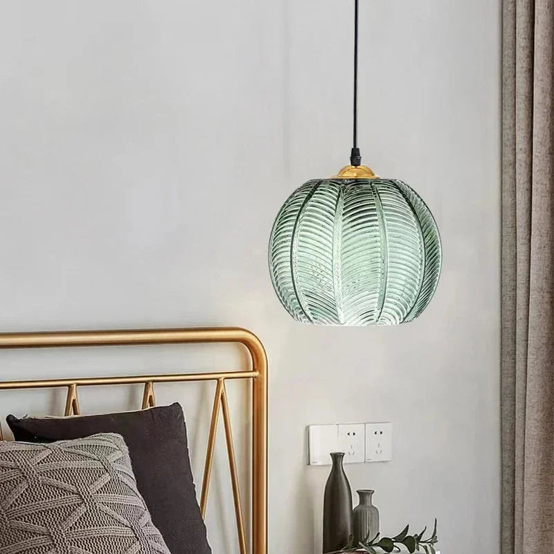 Pumpkin Ribbed Glass Pendant Lamp