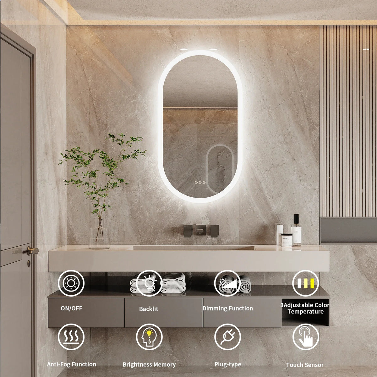 LumoOval Oval LED Bathroom Mirror