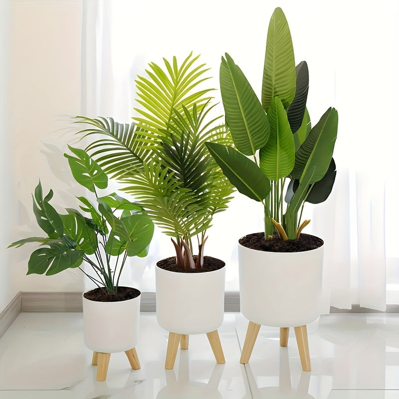 Modern Round Planter with Wooden Legs