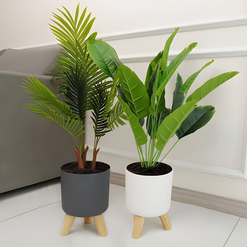 Modern Round Planter with Wooden Legs
