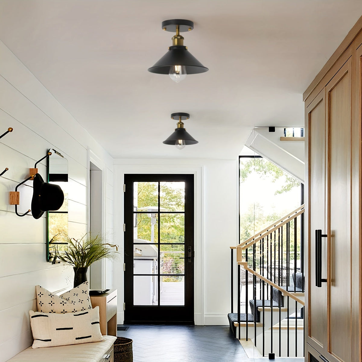 Industrial Black Semi Flush Mount Ceiling Light