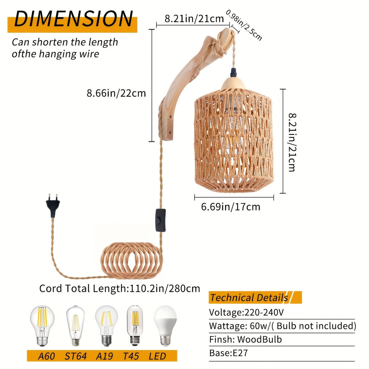 Boho Wood & Rattan Wall Lamp