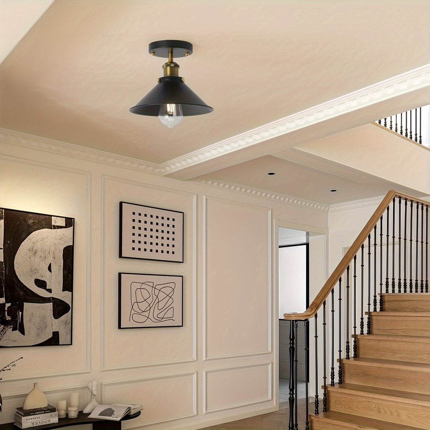 Industrial Black Semi Flush Mount Ceiling Light