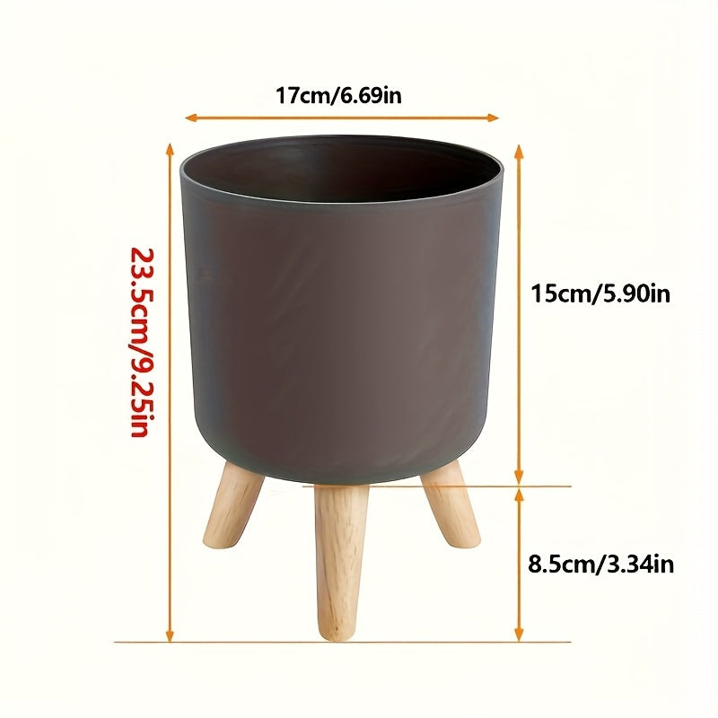 Modern Round Planter with Wooden Legs