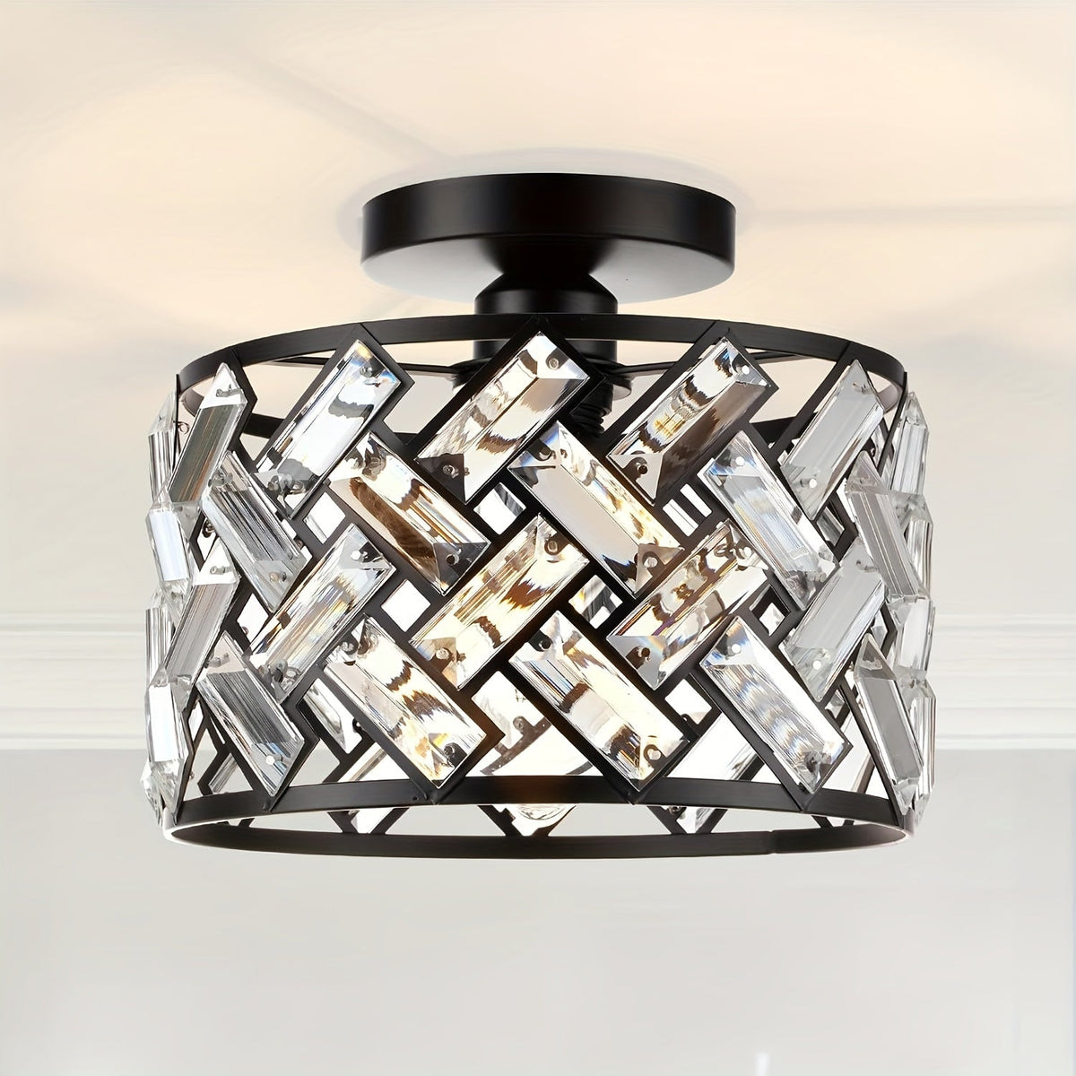 Modern Crystal Semi Flush Mount Ceiling Light