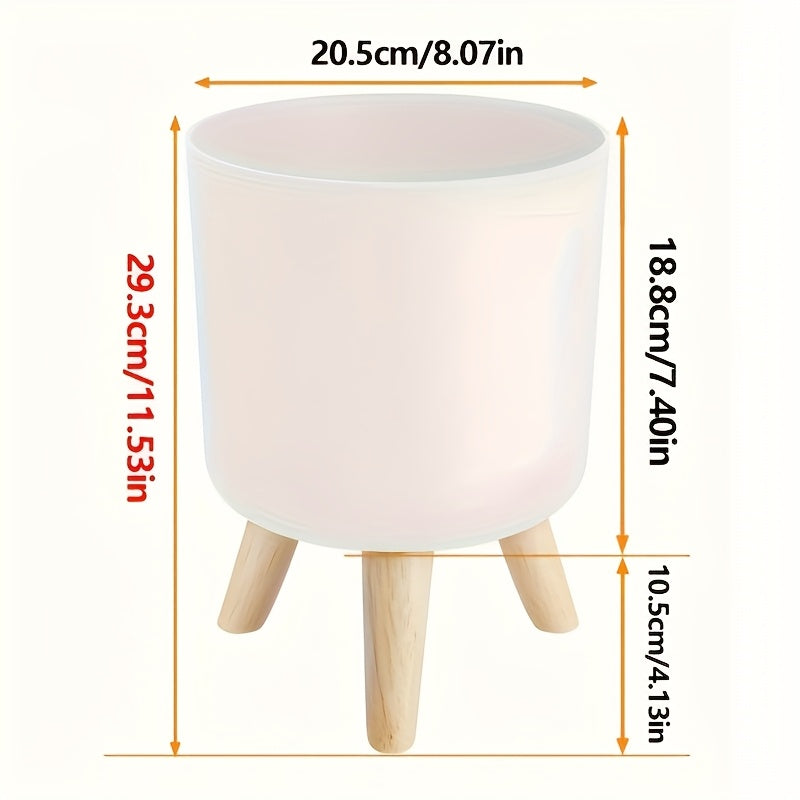 Modern Round Planter with Wooden Legs