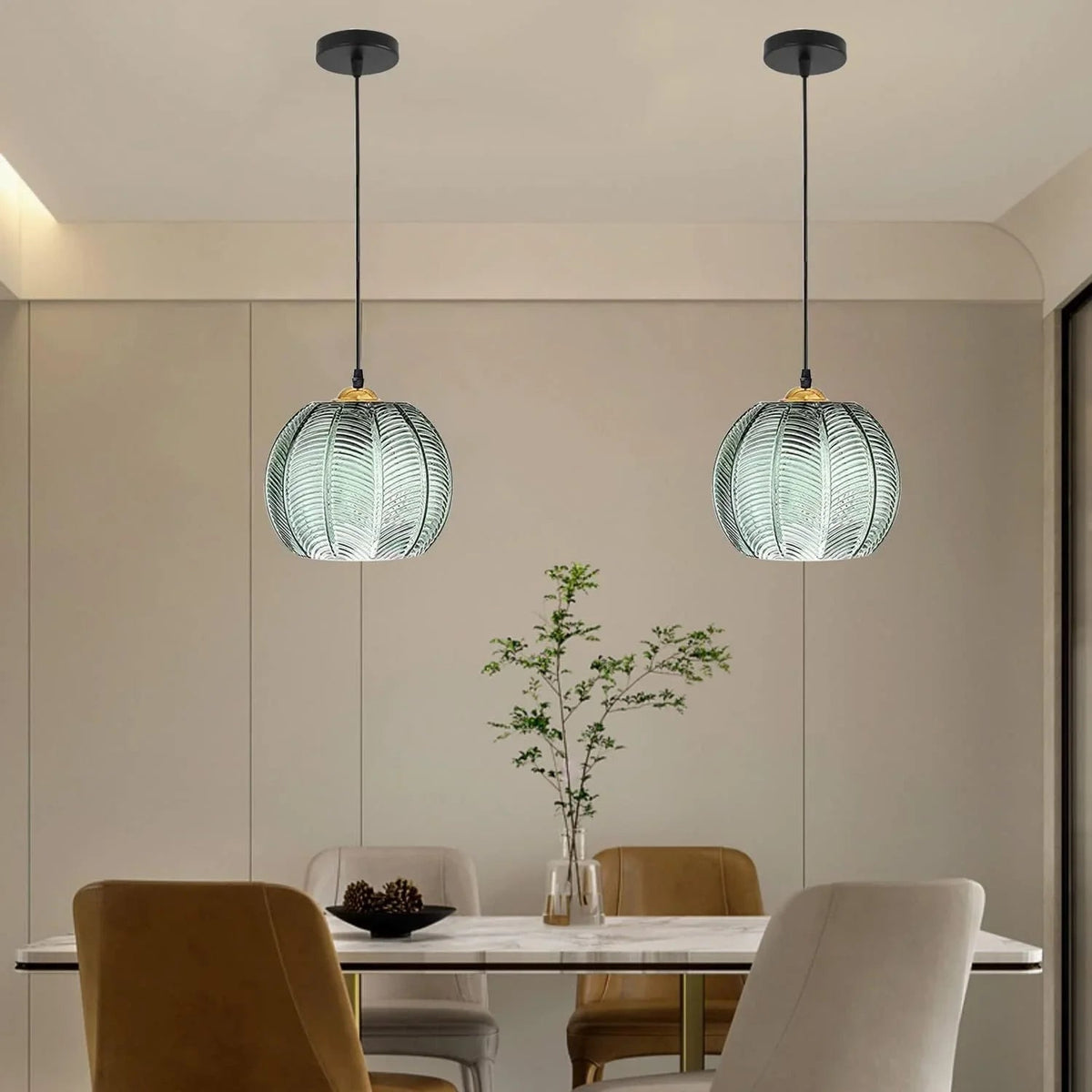 Pumpkin Ribbed Glass Pendant Lamp