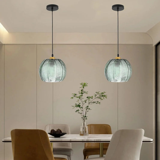Pumpkin Ribbed Glass Pendant Lamp